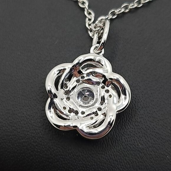 Sterling Silver Flower Pendant Necklace With Sparkling Center Stone (NWOT) - Picture 3 of 7